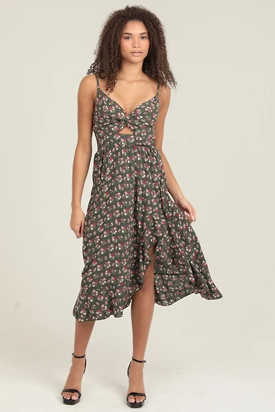 Green Floral Shaghetti Strap Dress