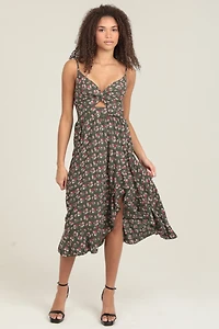 Green Floral Shaghetti Strap Dress