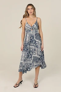 Twist Front Ruffle Hem With Slit Midi Dress