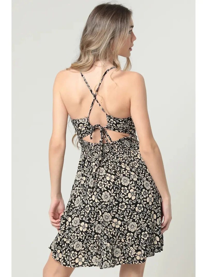Adjustable Strappy Back V Neck Printed Dress