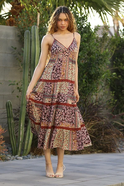 Espresso V Neck Maxi Dress With Spaghetti Straps