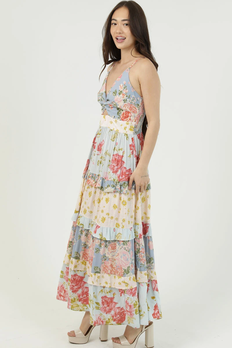Twist Front Maxi Dress With Ruffle
