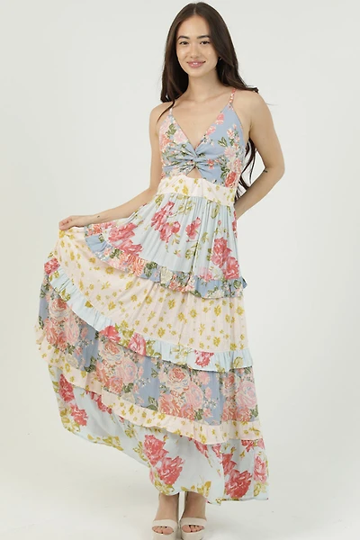 Twist Front Maxi Dress With Ruffle