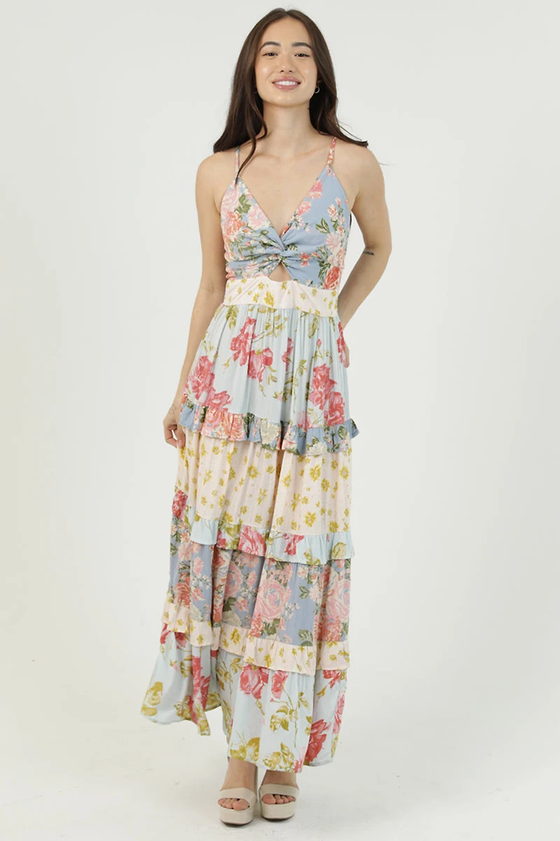 Twist Front Maxi Dress With Ruffle