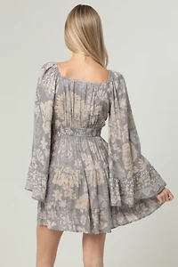 Silver Lurec Bell Sleeve Dress Witj Neckline Detailing