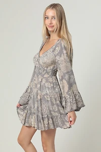 Silver Lurec Bell Sleeve Dress Witj Neckline Detailing
