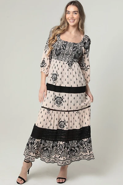 Bone Smocked Bust Maxi Dress With Tiers