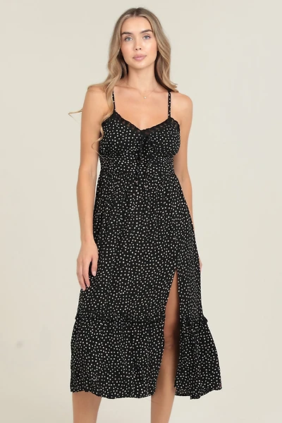 Black V Neck Maxi Dress W ith Side Leg Slit