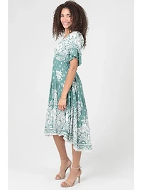 Twist Front Ruffle Sleeves Midi Dress