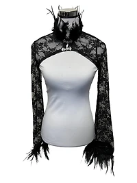 Lace Gothic Shawl W Mock Neck Feathers
