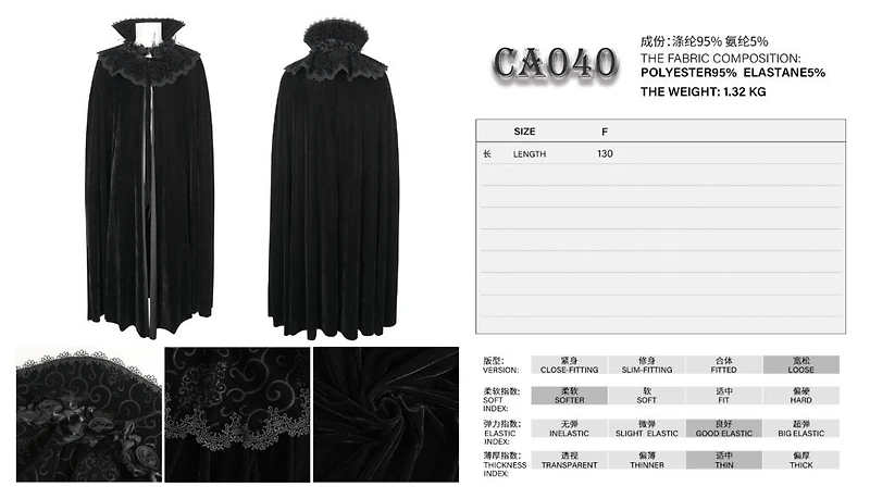 High Velvet Trim Collar Cloak