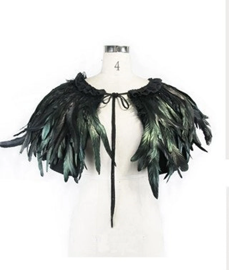 Gothic Feather Cape Dark Green