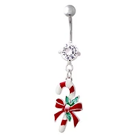 Candy Cane With Bow Dangle Navel