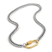 Carabiner Stainless Steel Necklace Two Tone-Opens