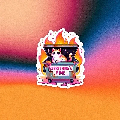 Everythings Fine Cat In Dumpster Fire Sticker