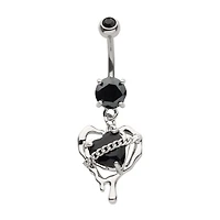 Chained Heart With Drips Dangle Navel