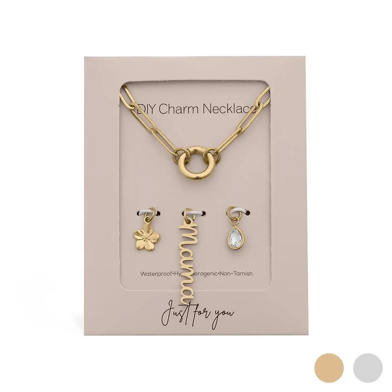 18K Gold Mama Charm Holder Necklace Gift Set