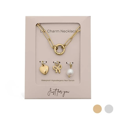 18K Gold Bow Charm Holder Necklace Gift Set