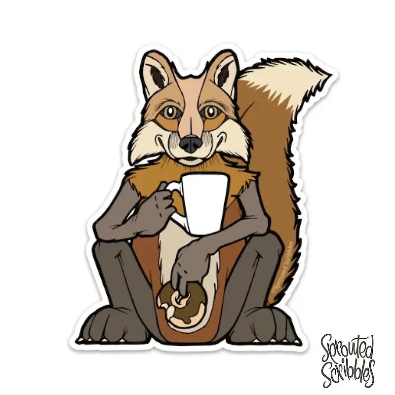 Coffee Fox Animal Sticker