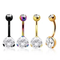 Prong Bottom Gem With Coloured Bar Navel