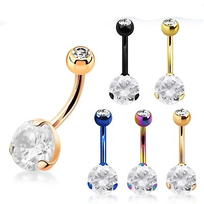 Prong Bottom Gem With Coloured Bar Navel