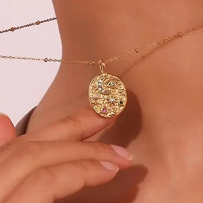 Confetti Coin Evil Eye Necklace