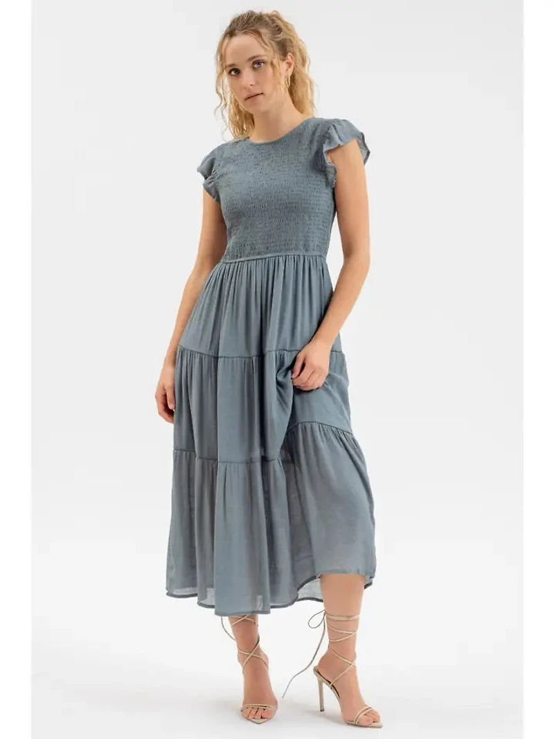 Smocked Tiered Midi Dress