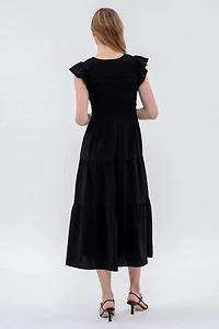 Black Flutter Sleeve Maxi Dress
