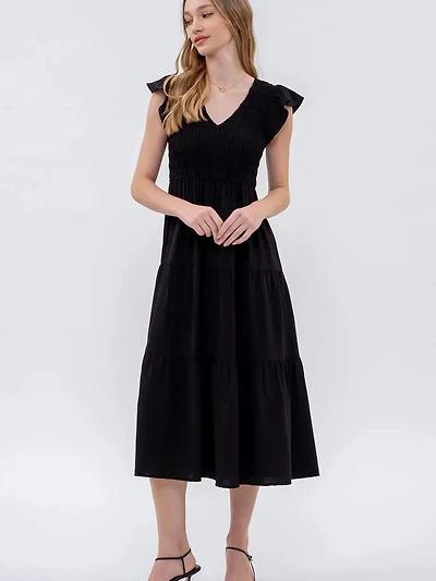 Black Flutter Sleeve Maxi Dress