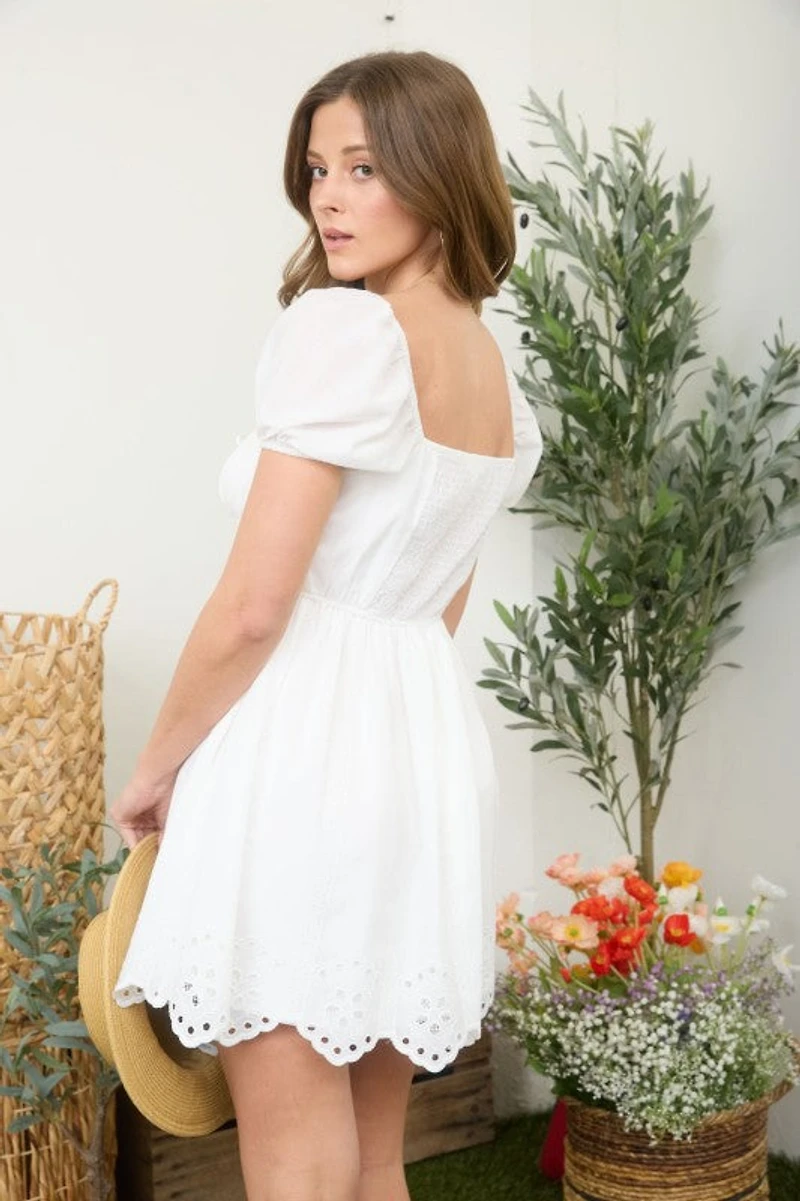 Puff Sleeve Scallop Hem Mini Dress
