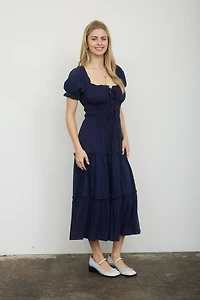 Front Tie Tiered Midi Dress