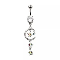 Crescent With 4 Star Dangle Navel