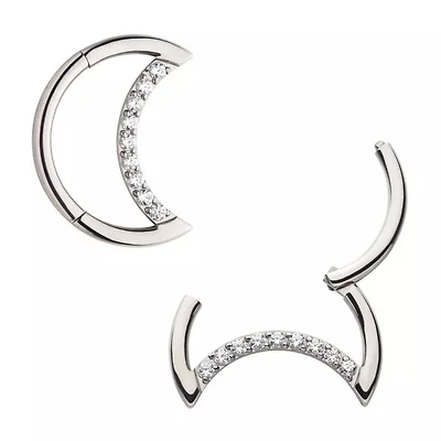 Crescent Moon Cz Hinged Hoop
