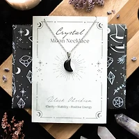 Black Obsidian Crystal Moon Necklace On Greeting Card