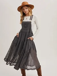 Lace Embroidered Tulle Bib Maxi Dress