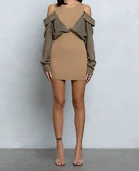 Ribbed Sweater Mini Dress W Denim Shirt