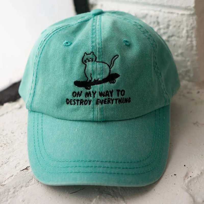 SK8 Cat Hat | Embroidered Dad Hat Seafoam