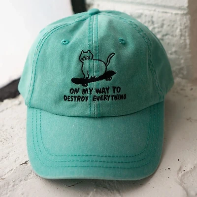 SK8 Cat Hat | Embroidered Dad Hat Seafoam