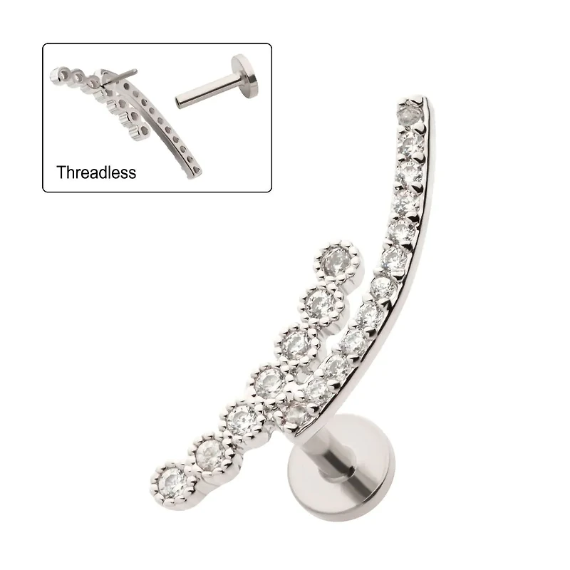 Double Row Prong CZ Curved Bar Threadless Labret
