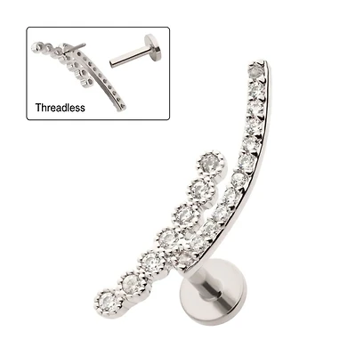 Double Row Prong CZ Curved Bar Threadless Labret