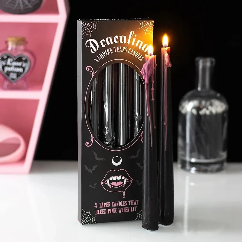Set Of 4 Pink Vampire Tears Gothic Bleeding Taper Candles