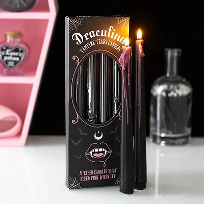 Set Of 4 Pink Vampire Tears Gothic Bleeding Taper Candles