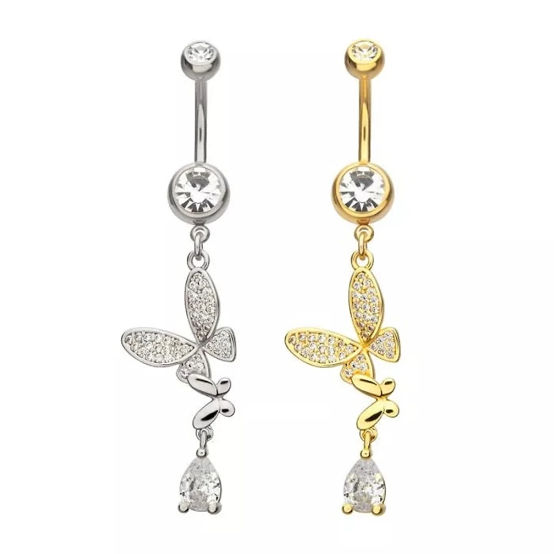 Double Butterfly With Teardrop Gem Navel
