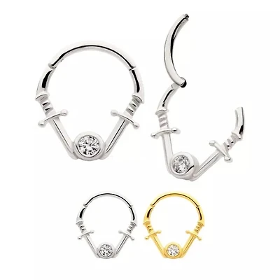 16g Double Daggers With Bezel Set Gem