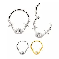 16g Double Daggers With Bezel Set Gem