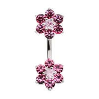 Double Flower Prong Round Gems Navel