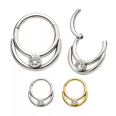 16g Double Hoop With 1 Bezeled Gem