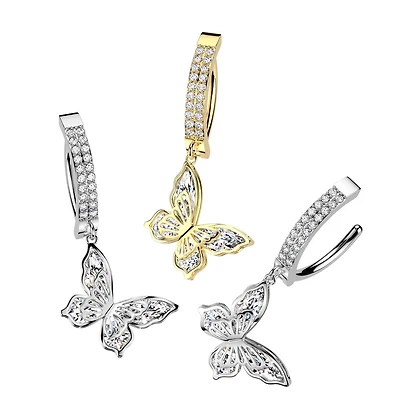 Butterfly W/ Double Line CZ Clicker Navel