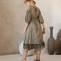 Sheared & Elasticated V-Neck Dress