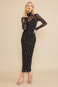 Polka Dot Mesh Print Maxi Dress With Separate Lining